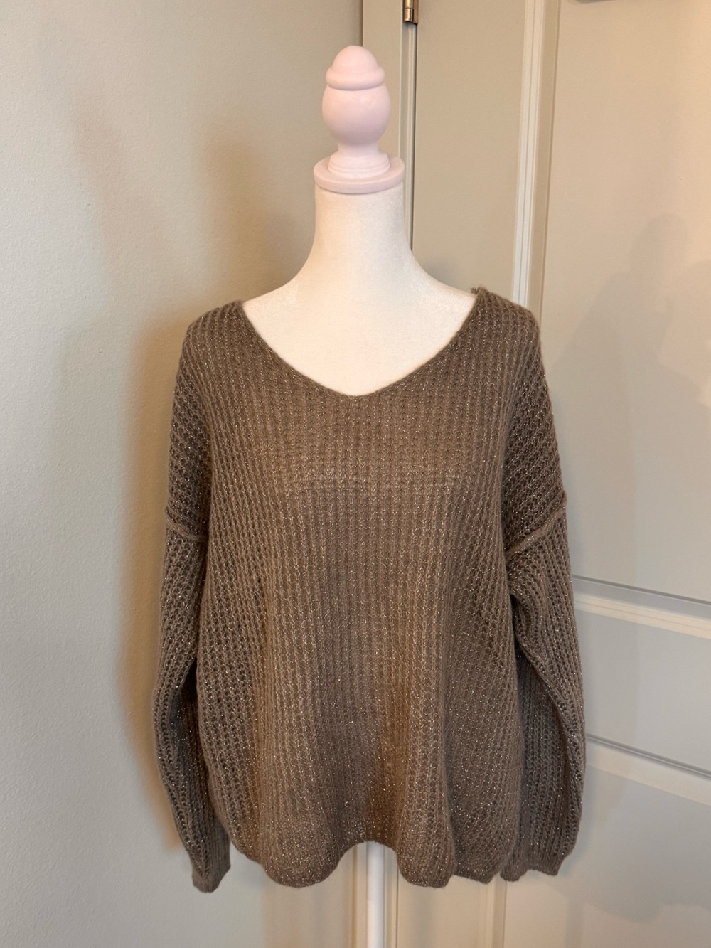 The Porter Collective Italian Mohair Blend Shimmer V-Neck Sweater